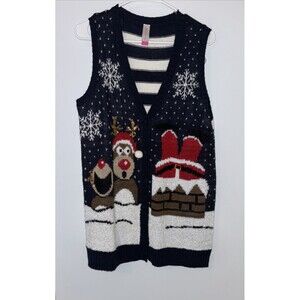 NoBo Woman Ugly Holiday Vest Sweater Santa Rudolph Christmas CHEST 39" Size Lg
